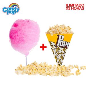 Algodón de Azúcar Más Popcorn – Cabritas dulces ILIMITADAS Sabor Vainilla Candypop (x3 HORAS-CUMPLEAÑOS)